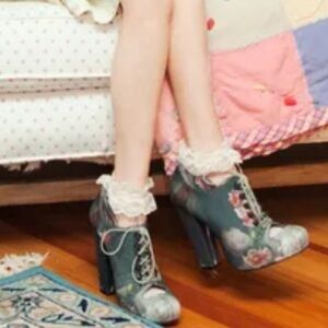 RODARTE PEEP SQUARE TOE GRAY FLORAL BOOTIE WOMENS 8